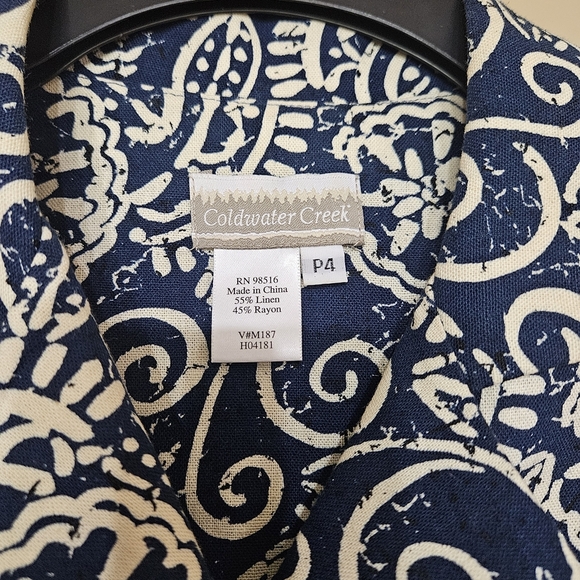 Coldwater Creek Linen Blend Navy White Paisley Sleeveless Dress Petite P4 - Picture 2 of 6